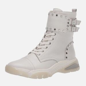 Sam Edelman Resnie White Leather Studded Sneaker Booties Boots Size 7